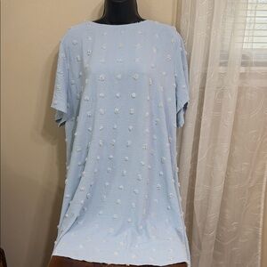 SHEIN Sky Blue Short Sleeve Dress with White Floral Accents